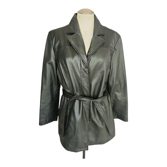 Modern Essentials Black Faux Leather Belted Jacket – Size Medium, Minimalist - Picture 2 of 9